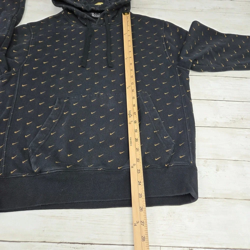Nike Club Fleece All Over Mini Swoosh Hoodie CJ5405-010 Mens Small Black Gold